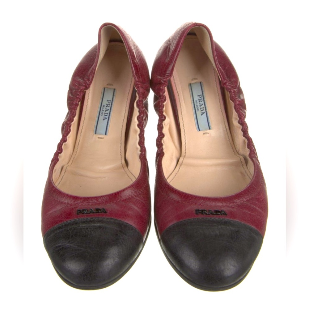 PRADA Burgundy/Black Colorblock Ballerina Flats sz 39